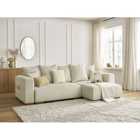 BOBOCHIC - Canapé d'angle convertible réversible coffre SIDONIE velours côtelé   Beige (1/5)