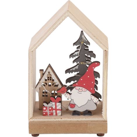 Jeffergarden Décoration de maison de nol en bois, lumière LED, ornement de fenêtre de bureau, htel, centre commercial, maison, chapeau rouge, personnes gées (1/5)