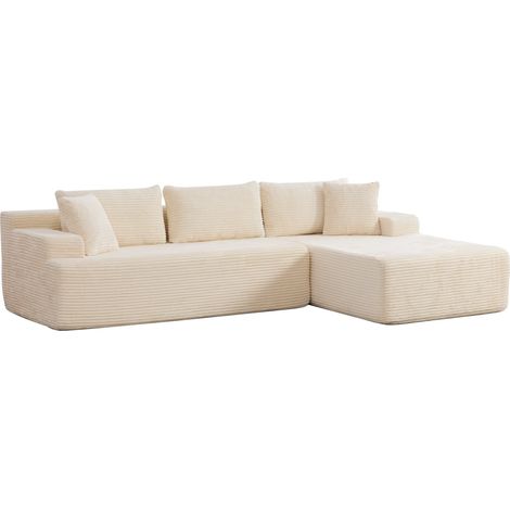 Canapé d'angle modulable en tissu chenille ivoire avec mousse haute résilience 30D (1/5)
