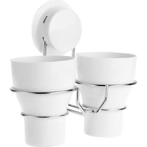 Wall Mounted Toothbrush Holder 2 Cups Suction Cup Wall Hanging for Bathroom Toilet MUMU (1/4)