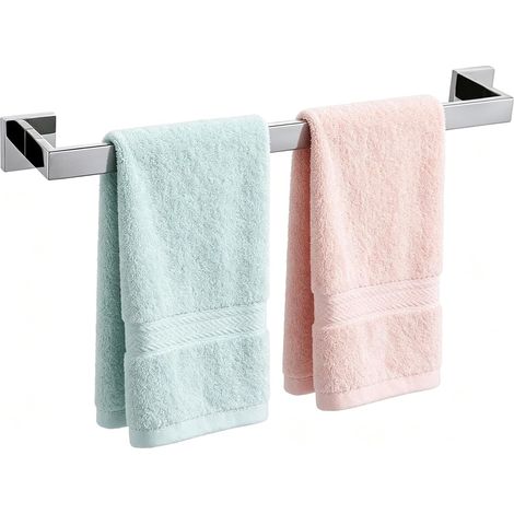 Ensemble d'accessoires de salle de bain muraux en acier inoxydable brossé antirouille, comprenant une barre porte-serviettes et des anneaux porte-serviettes (60 cm). (1/5)