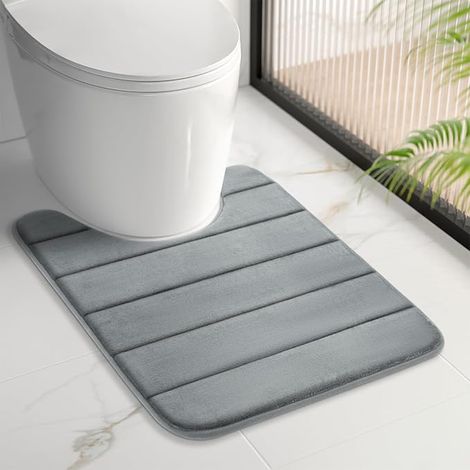 Memory Foam Bath Mat, 50 x 60 cm Absorbent Bathroom Rug, Machine Washable, Quick Dry, Soft and Comfortable, Dark Grey (1/5)
