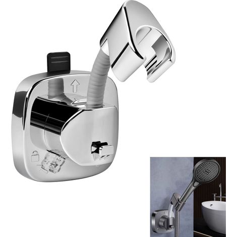 Support de pommeau de douche orientable à 360°, fixation par ventouse sans perçage, chrome poli (1/5)