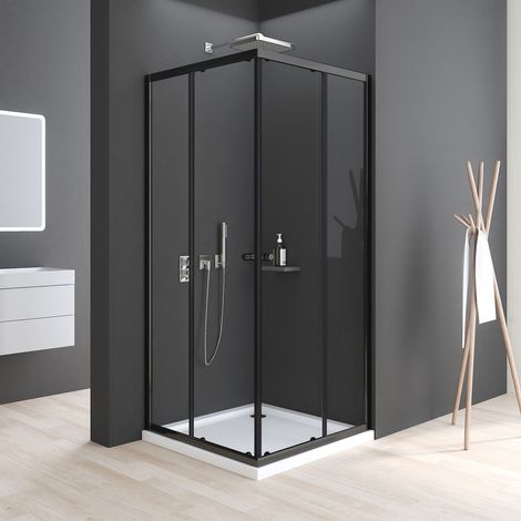 Duschkabine 80x90cm Schwarz Eckdusche Duschkabine Schiebetür Höhe 185cm Duschkabine Eckeinstieg aus 6mm ESG glas duschabtrennung