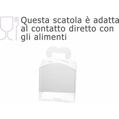 Scatole rettangolare con manico trasparenti in PET - uso alimentare, set da 15 pezzi, cm12,5x8,5x12H (con manici18)