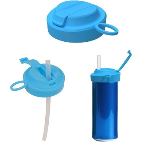 Couvercles pour canettes de soda avec paille, couvercles réutilisables en silicone sans BPA, couvercles portables étanches pour Coca-Cola, soda, bière, jus et autres canettes standard (bleu) (1/4)