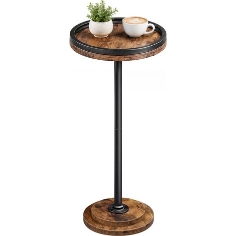 Table d’Appoint, Table de Cocktail, Bout de Canapé Rond, Table de bistrot Ronde pour Petit Espace, Salon, Chambre, Marron Rustique EBF168BZ01 (1/5)