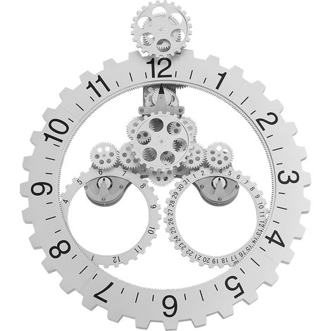 Grande horloge murale à engrenages rotatifs, calendrier mécanique 3D moderne, roue argentée (1/5)