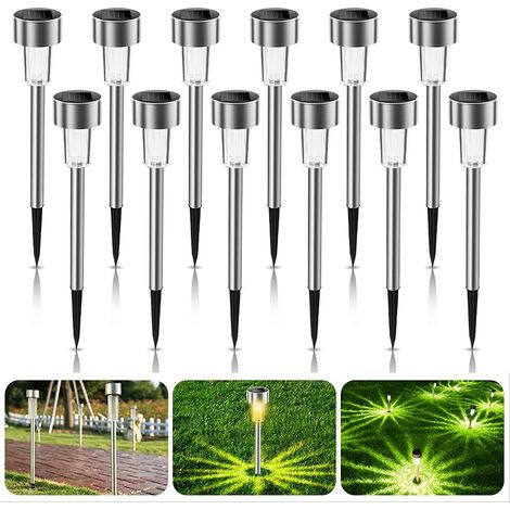 AGE Lot de 12 lampes solaires extérieures en acier inoxydable Lampes solaires de jardin (1/5)
