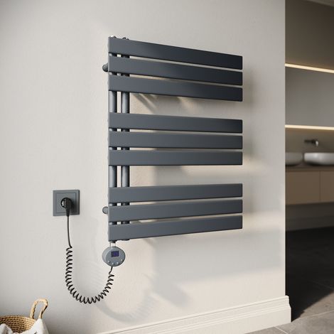 SONNI Radiador Toallero 760x600mm Toallero Baño Radiador con Termostato Elemento Calefactor y Función de Temporizador Conexiones Laterales 400W Antracita (1/5)