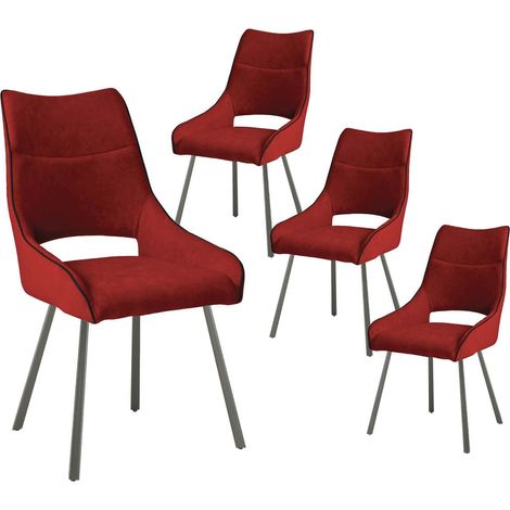 Lot de 4 chaises tissu coloris rouge pieds métal laqué gris - SILOUAN (1/4)