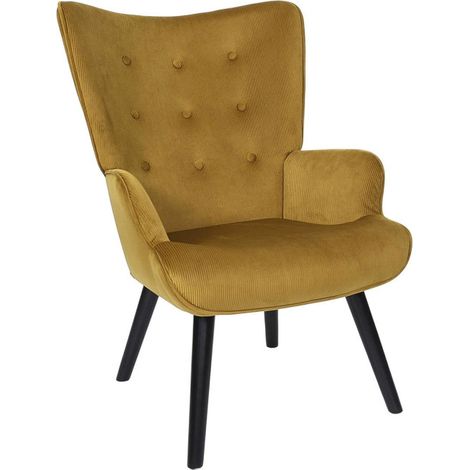Fauteuil en Velours Côtelé "Giulia" 96cm Jaune (1/5)