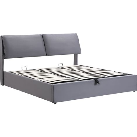 Cama canapé hidráulica 180x200 cm en terciopelo gris con cabecero y 3 cajones (1/5)
