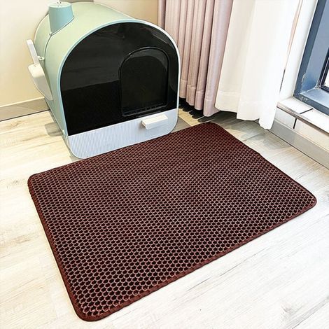 Tapis de litière pour chat marron 3030CM1 EVA double couche nid d'abeille tapis de piège à litière pour chat tapis de litière pour chat antidérapant (1/5)