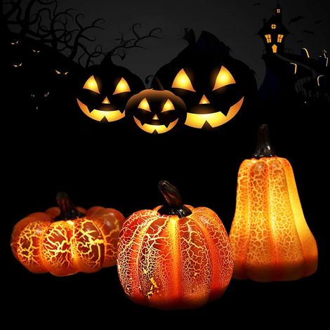 CCYKXALanterne Citrouille Lumière LED,3 Pièces Citrouille Lumineuse,Lampe Citrouille en Résine à LED,Décor Lumière Citrouille pour Halloween,Salle à Manger (1/5)