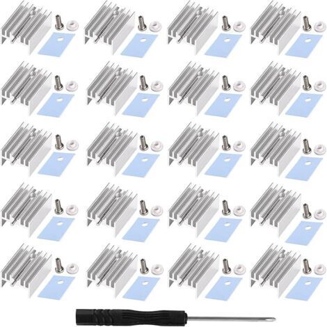 Pair 20 Pièces TO-220 Dissipateur Thermique Isolant Montage Kit, Dissipateur Thermique avec Aiguille + Vis + Rondelle + Isolant Caoutchouc Silicone, pour Transistor MOSFET, 20x15x10 mm (1/5)
