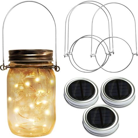 Lot de 3 Guirlande lumineuse LED, 20 LED, Panneau solaire, Crochet décoratif, Pour bocal Mason, Terrasse et Jardin (1/5)