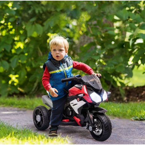 Elektrisches Kinder-Motorrad 3 km/h mit Licht und Sound, wiederaufladbar, schwarz/rot OKMYHOME (1/5)