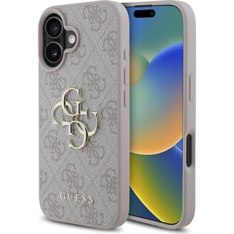 Funda rígida rosa Guess para iPhone 16 de 6,1" con logo grande. (1/5)