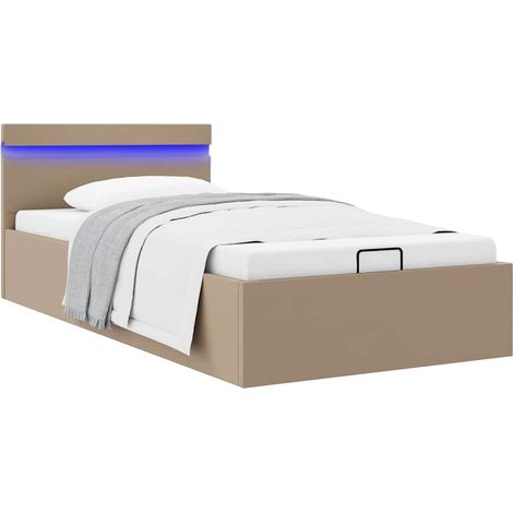 Cama canapé hidráulica LED cuero sintético capuchino 90x200 cm vidaXL