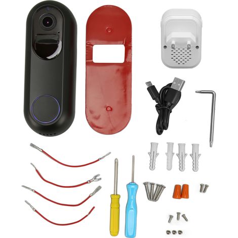 Sonnette vidéo sans fil 1080P HD, interphone WiFi intelligent avec détecteur de mouvement, dispositif antivol, vision nocturne, prise EU 100‑240V. (1/5)