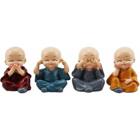 4 pièce Mignon Moine Figurines Petite Statue De Résine, Sage Kung Fu Bouddha Créatif Artisanat Ornement comme À La Maison, Bureau Voiture Affichage Intérieur Décoration Décor Poupées Jouet Cadeau (1/5)