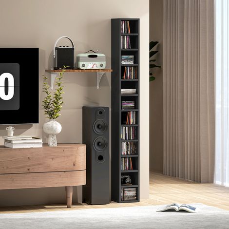 Rangements CD et DVD, 12 compartiments, capacité 204 CD, 21x20x175cm, noir