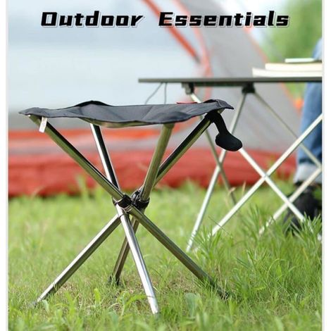 Tabouret de camping ultra léger et pliable en acier inoxydable – compact et portable pour randonnée, camping et activités extérieu (1/4)