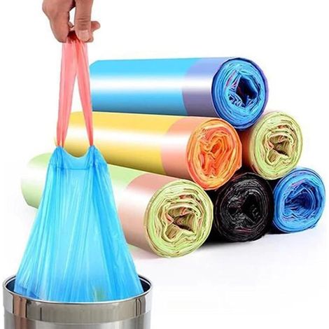 TRADE SHOP - Set 5 Rotoli 65pz Sacco Per Immondizia Con Coulisse 45x50cm Colorati Chiusura Automatica - (1/5)