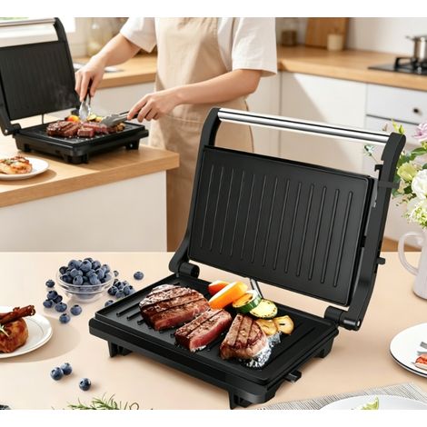 Appareil à panini Aigostar, grill électrique multifonction à double chauffe, machine de petit-déjeuner pratique pour la cuisine domestique (1/2)