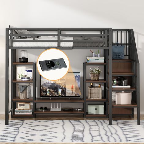 letto struttura 90x200 salvaspazio con presa nero OKMYHOME (1/5)