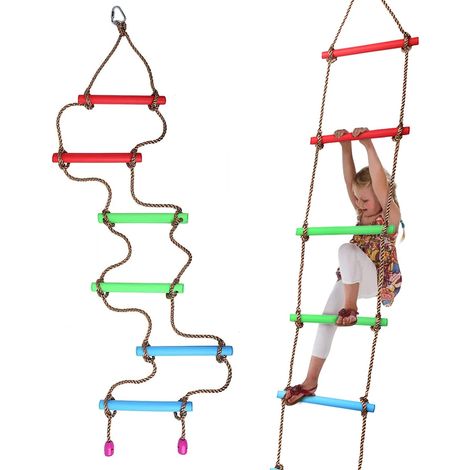 NALOOKAMIC Échelle de Corde pour Enfant, Échelle de Corde pour Enfants,Équipement de Jeu pour échelle d'arbre, d'escalade d'Extérieur de 6 Barreaux en Plastique Longueur de 2.2 m Charge Maxi 230lb (1/4)