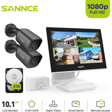 SANNCE 4CH Kits de Vidéosurveillance 10.1''Moniteur LCD 1080P 2 Caméra Extérieure/Intérieure IR Vision Nocturne Accès à Distance Sécurité Surveillance Système - 2TB HDD (1/5)