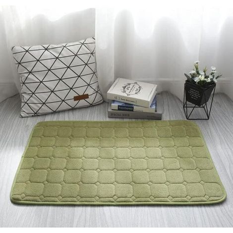 Tapis en polaire corail avec forte absorption d'eau, tapis de salle de bain, antidérapant, tapis de sol latéral en mousse à mémoire de forme, vert, 40 x 60 cm (1/3)