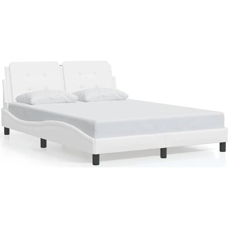 Lit double Lit adulte Cadre de lit sans matelas Zadar blanc 140x190 cm similicuir (1/5)