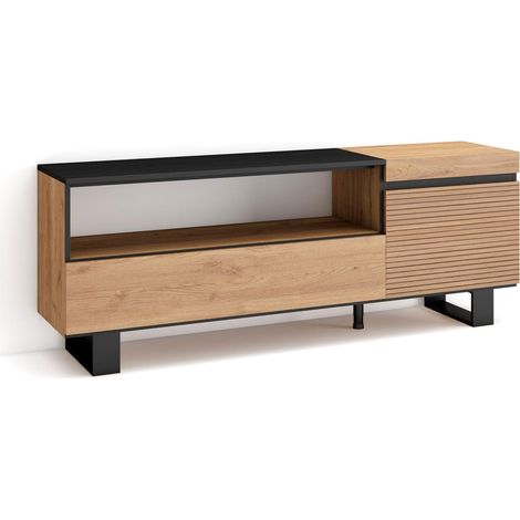 Skraut Home - TV-Schrank, Lowboard, für Wohnzimmer und Esszimmer, 150x57x35cm, Für TV-Geräte bis zu 65", Industriedesign, Moderner Stil, Eiche (1/5)
