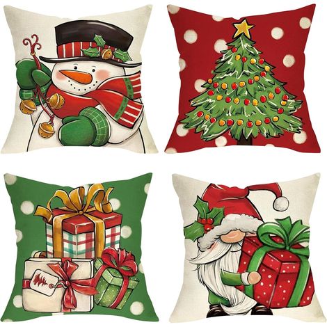 Fundas de almohada navideñas de 45 x 45 cm, juego de 4, diseño de Papá Noel, decoración navideña de invierno, decoración para sofá (1/5)