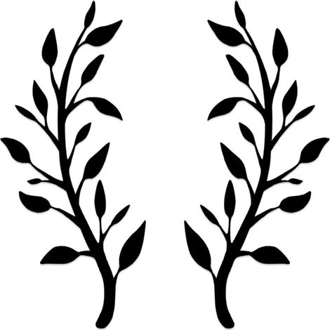 Lot de 2 décorations murales en métal représentant des feuilles d'arbre, des branches et des feuilles, pour l'intérieur et l'extérieur (jardin, chambre, salon) (Noir) (1/5)