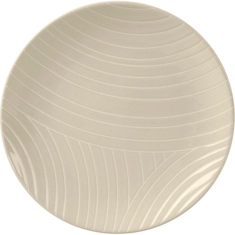 Assiette à Dessert en Grès Beige Ø 20,5 cm - Collection MURMURE Graphique - Assiette au décor en Relief
