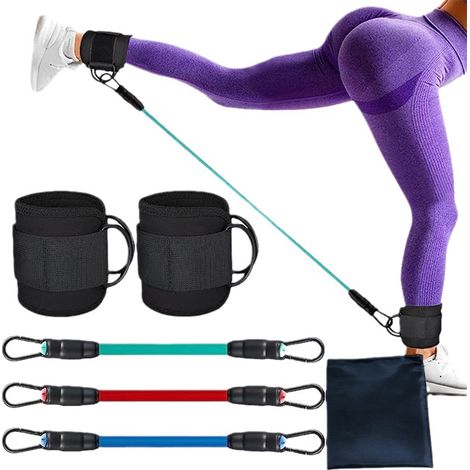 Bandes De Résistance Pour Chevilles - 10 LB 20 LB 30 LB - Tube Élastique Avec Sangles Pour Chevilles - Pour Entraînement Des Fessiers Et Jambes - Lot De 3 Bandes + 2 Sangles + Sac De Rangement