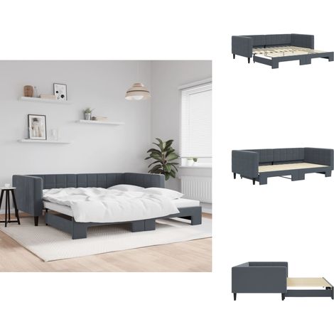 Tagesbett Ausziehbar Dunkelgrau 100x200 cm Samt - Ausziehbares Tagesbett - Ausziehbare Tagesbetten - Schlafbett - Gästebett (1/5)