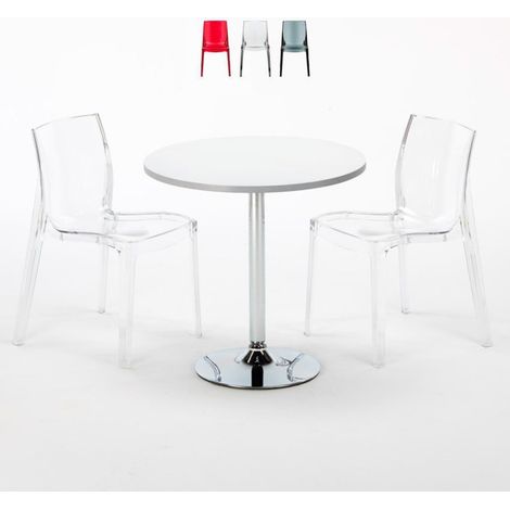 Mesa Redonda Blanca 70x70 cm y Sillas De Colores Transparentes Femme Fatale Spectre - Transparente (1/5)