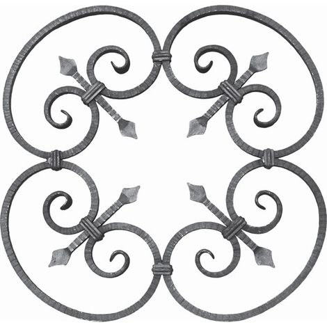 Volute striée en C finition coupe droite, trèfle - Hauteur 600mm Largeur 600mm en carré de 12mm - Fer forgé - À souder - DECO FER FORGE (1/2)