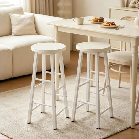 Set de 2 taburetes de bar blancos, altura aprox. 71 cm, con reposapiés, MDF y metal (1/4)