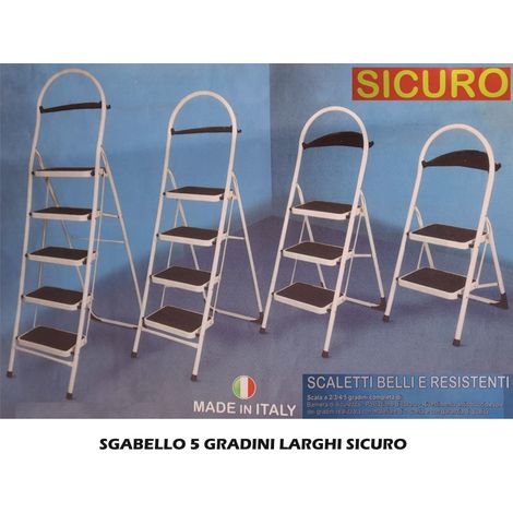 Sgabello Scala in Acciaio Tappetini sui Gradini 150 Kg Sicuro 5 Gradini