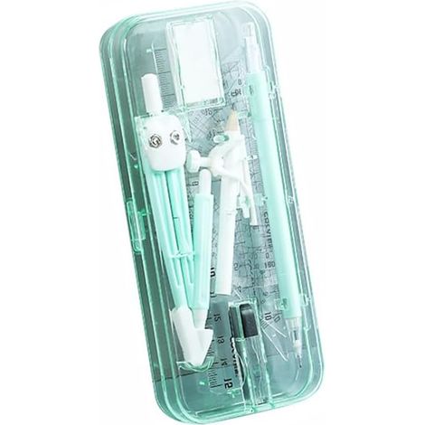 9-teiliges Geometrie-Set für Schüler, grünes Mathematik-Set inklusive Zirkel, Winkelmesser, Lineal, Bleistift, Radiergummi und Zeichenwerkzeugen für die Sekundarstufe (1/5)