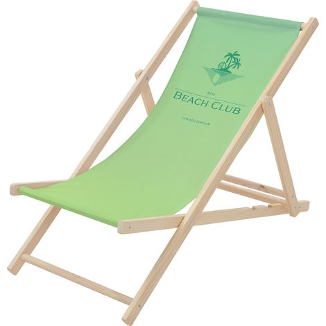 ECD Germany Sedia a Sdraio Pieghevole in Legno con Tessuto Traspirante Beach Club Verde, Schienale Reclinabile in 3 Posizioni, Lettino Relax con Portata 120 kg per Spiaggia, Giardino e Terrazza (1/5)