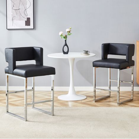 sedia alta 91,4 cm imbottita nera metallo argento bar OKMYHOME (1/5)