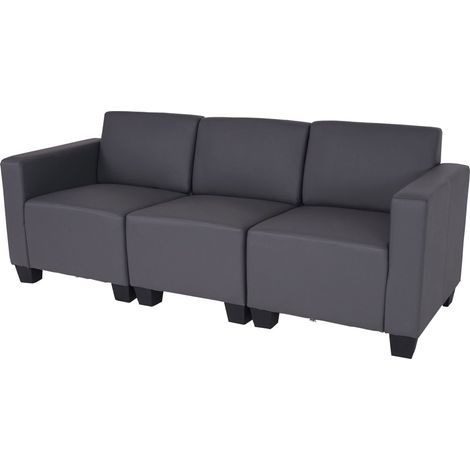 Modular 3-Sitzer Sofa Couch Moncalieri, Kunstleder dunkelgrau