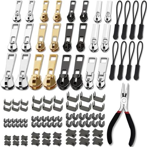 Kit de réparation de fermetures éclair 105 pièces - Fermetures éclair et curseurs de rechange universels - 3 tailles : n° 3, n° 5 et n° 8 - Convient pour vêtements et sacs (1/5)
